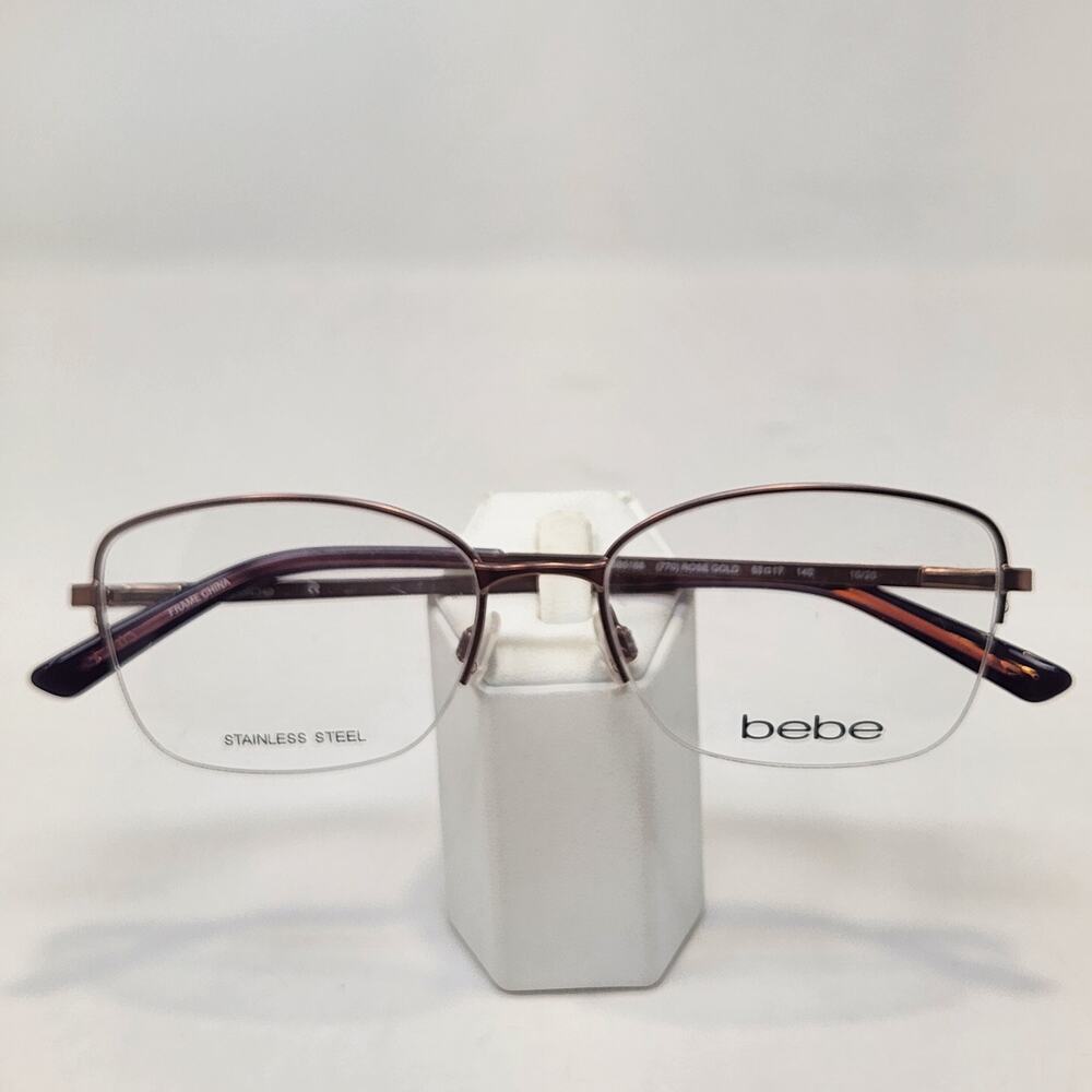Bebe BB5188 770 Rose Gold Eyeglasses Frames Half Rim Rectangle Stainless Steel